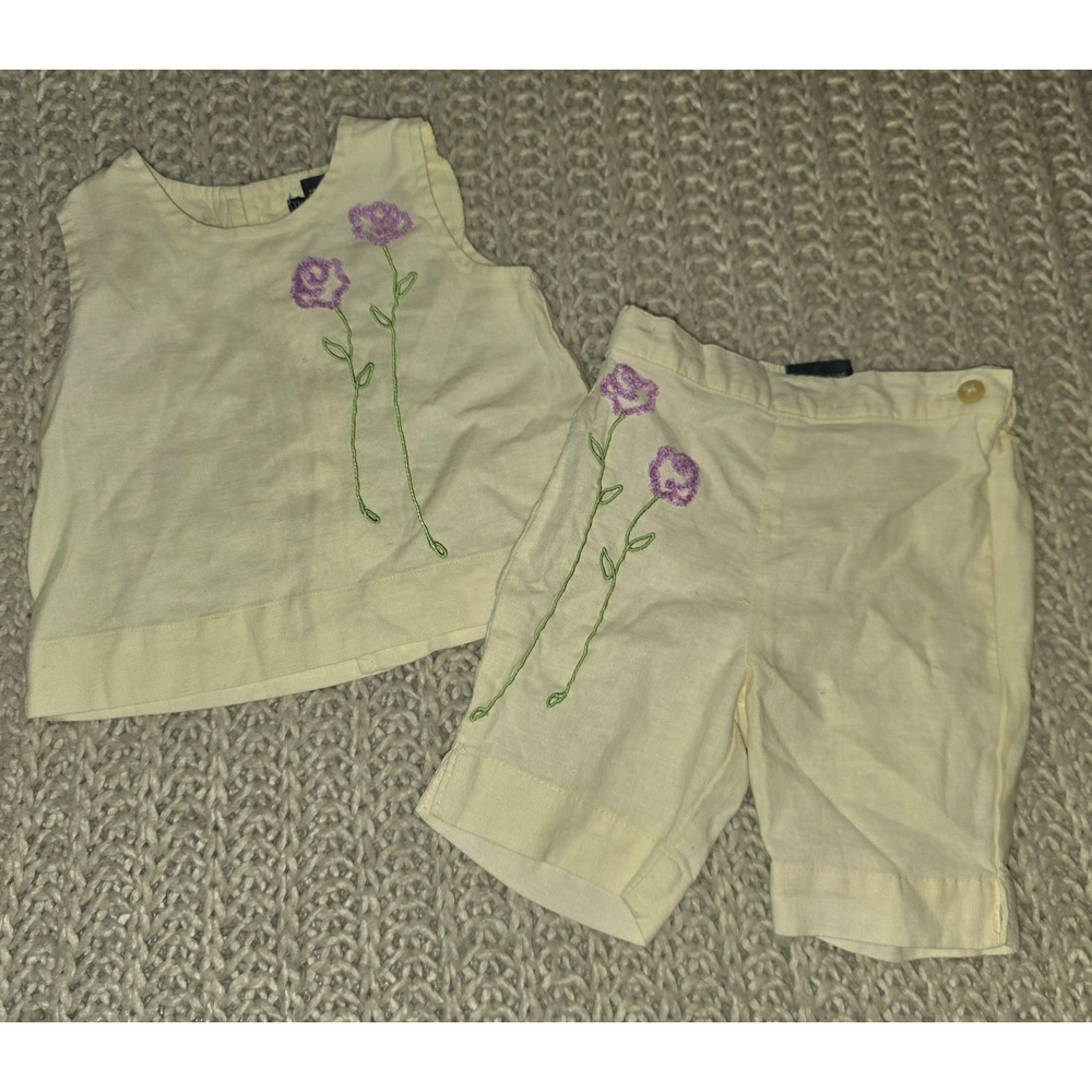 The Children's Place Vintage Yellow Linen Embroidered Pc Outfit Size 12 Months